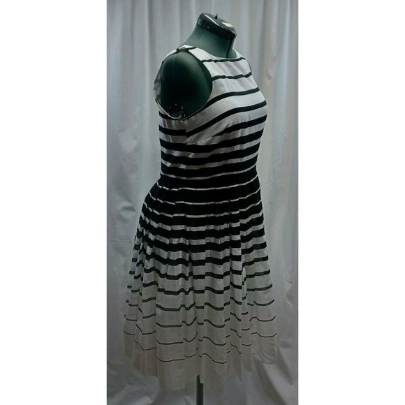 Talbots Dress Fit & Flare Pleated Sz 14 Sleeveless Linen Cotton  Black White - Picture 3 of 10